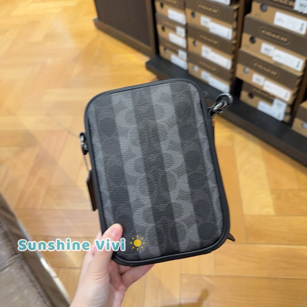NWT Coach Stanton Crossbody Bag In Signature Canvas Stripes CEB29 Gunmetal/Black - Picture 8 of 11